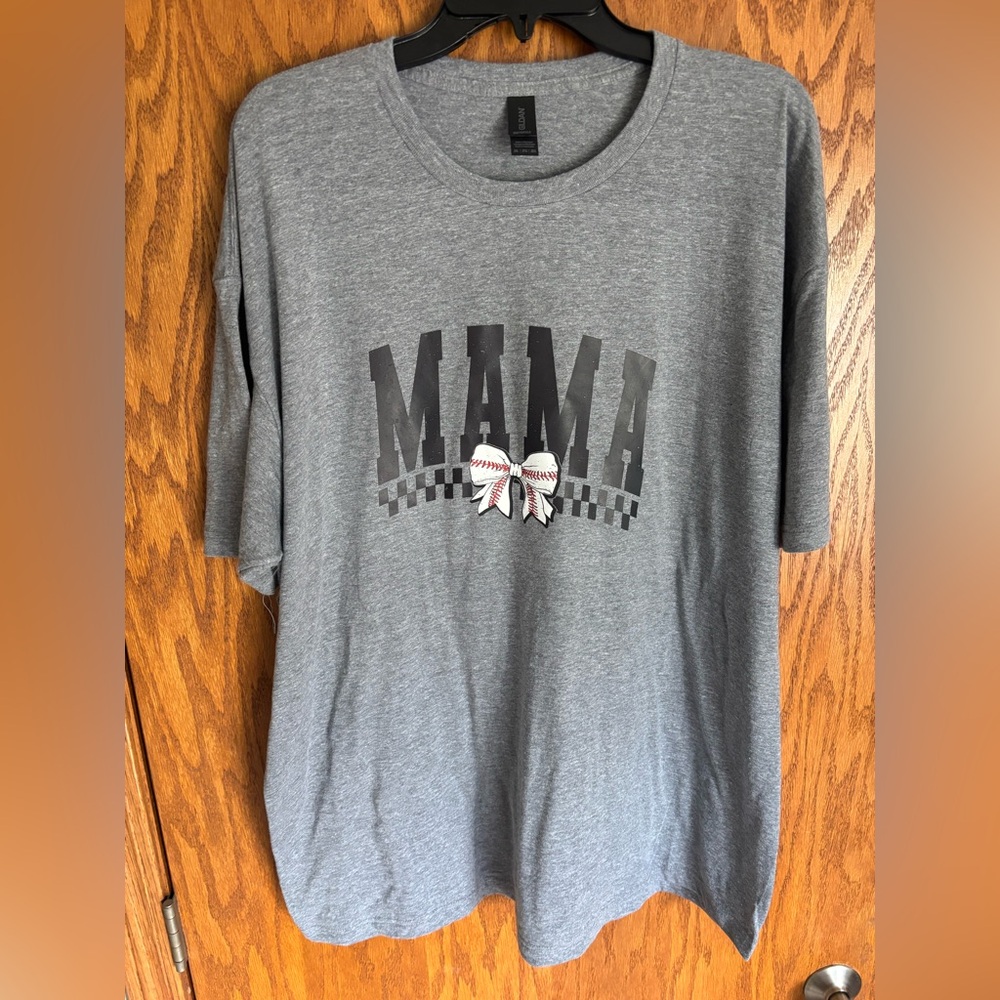 Brand New!!! Baseball “Mama”-Gildan Softstyle Heather Gray T-Shirt